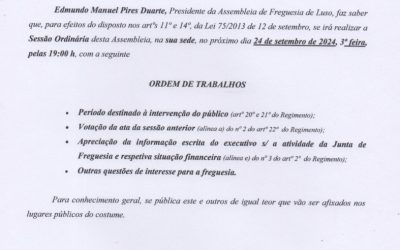 EDITAL – 3.ª Sessão Ordinária 2024 – Assembleia de Freguesias